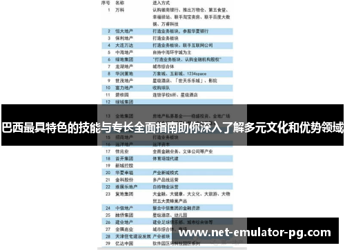 巴西最具特色的技能与专长全面指南助你深入了解多元文化和优势领域 巴西最具特色的技能与专长全面指南助你深入了解多元文化和优势领域